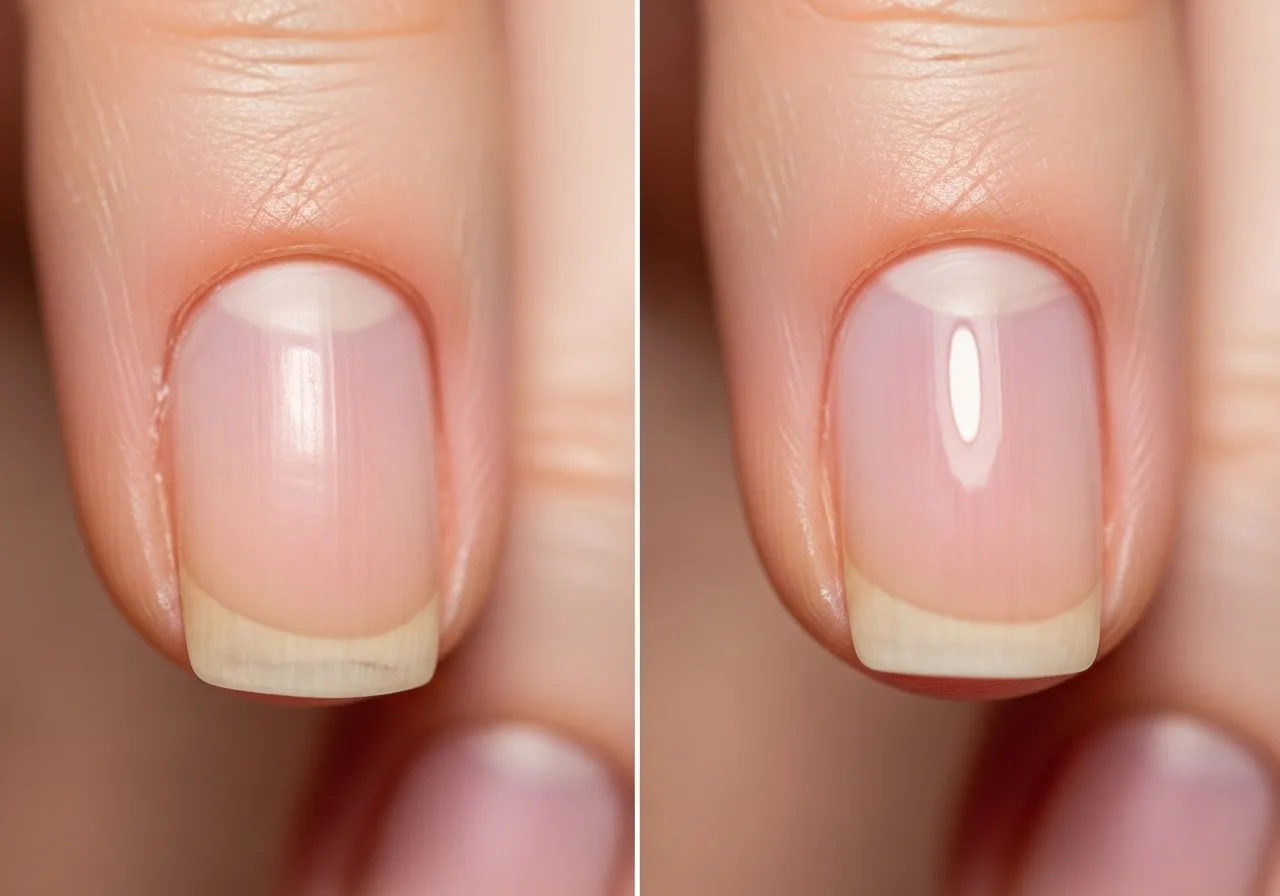 Antes e depois do acabamento da cutícula
